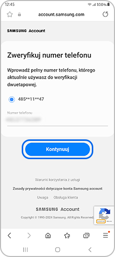 Zweryfikuj numer telefonu przypisany do konta Samsung