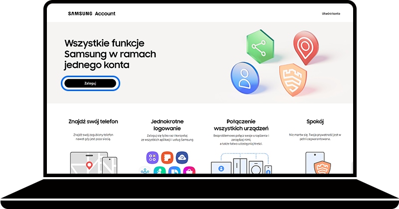 Opcja Zaloguj wybrana na stronie głównej witryny konta Samsung Account