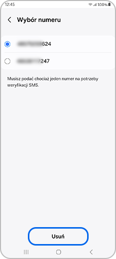 Wybranie numeru do usunięcia i dotknięcie opcji Usuń