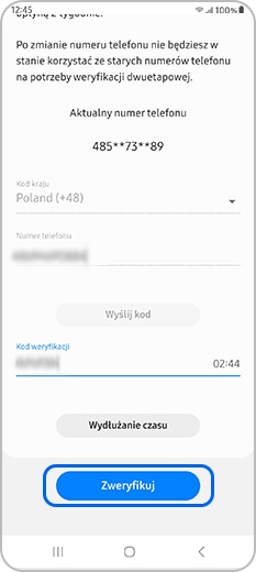 Wprowadzenie nowego numeru i weryfikacja otrzymanego kodu
