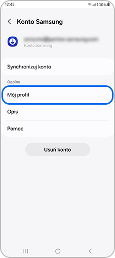 Opcja Mój profil wybrana w ustawieniach konta Samsung Account