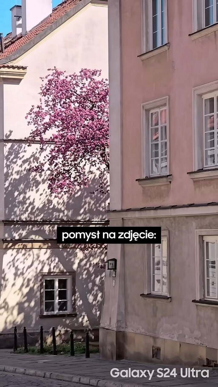 Dwa budynki, a pośrodku nich drzewo.