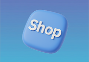 Niebieska ikona z napisem shop