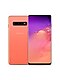 Tył telefonu Galaxy S10 w kolorze flamingo pink, lekko nałożony na wierzch przód telefonu Galaxy S10 w kolorze flamingo pink