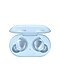 A product shot of a pair of sky blue Galaxy Buds+ sitting in their sky blue case