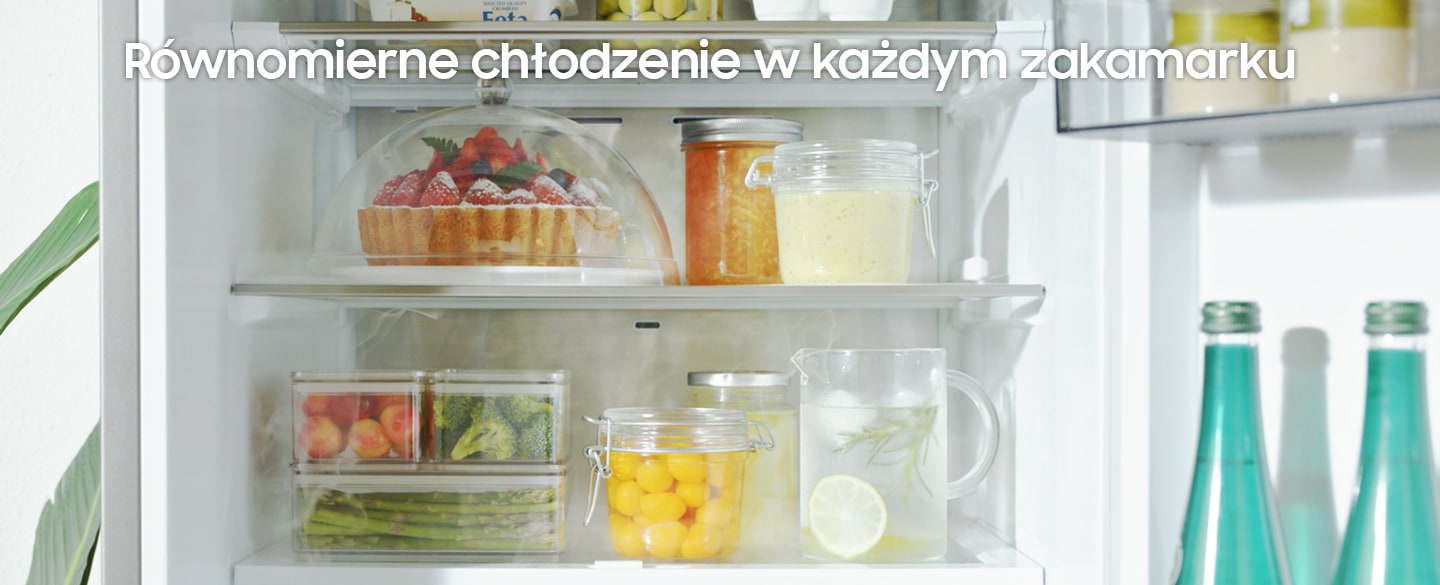 Przechowywane w lodówce Samsung RB7300T desery, napoje i warzywa, dzięki systemowi All Aroung Cooling mają zapewnione ciągłe chłodzenie. Wideo prezentuje dwie grafiki przedstawiające zmiany temperatury wewnątrz lodówki w zależności od zmian temperatury na zewnątrz. Temperatura zewnętrzna oscyluje między 10℃ a 43℃ na przestrzeni 6 godzin.  W konwencjonalnej lodówce różnice temperatur wynoszą około 1,3℃, a w lodówce Samsung RB7300 z systemem równomiernego chłodzenia różnica wynosi tylko 0,4℃.