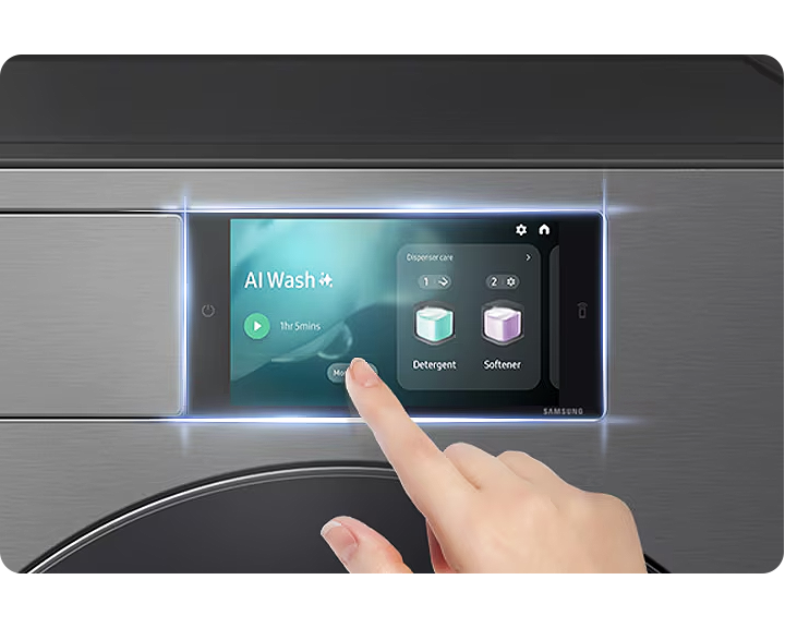 Ekran pralki Bespoke AI z opcją AI Wash na wyświetlaczu