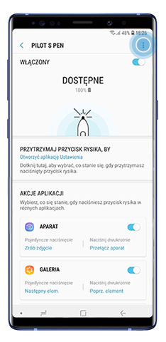 Naciśnij „Więcej” w menu pilota S Pen