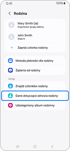Ekran rodziny z wybranymi członkami rodziny