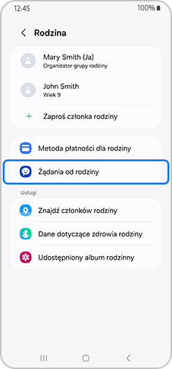 Podświetlone Żądania od rodziny na ekranie Rodziny.