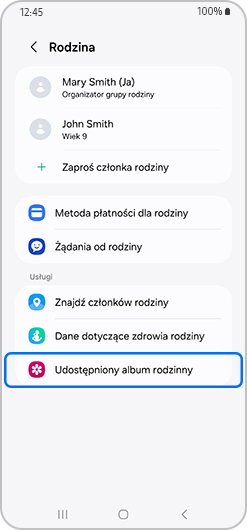 Ekran rodziny z wybranym Wspólnym albumem rodzinnym