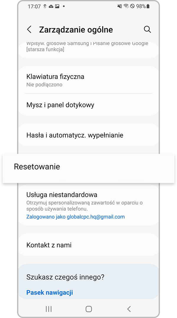 Wybierz pozycję Resetowanie