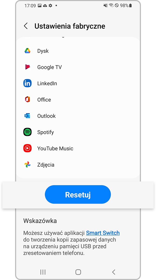 Resetowanie telefonu