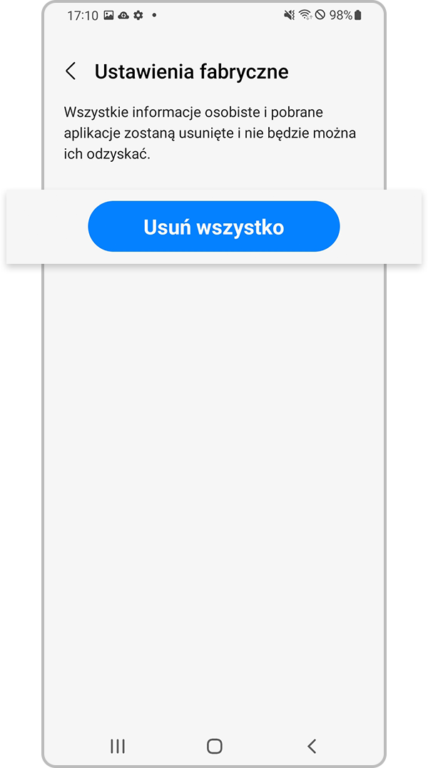 Zerowanie wszystkich danych do stanu fabrycznego