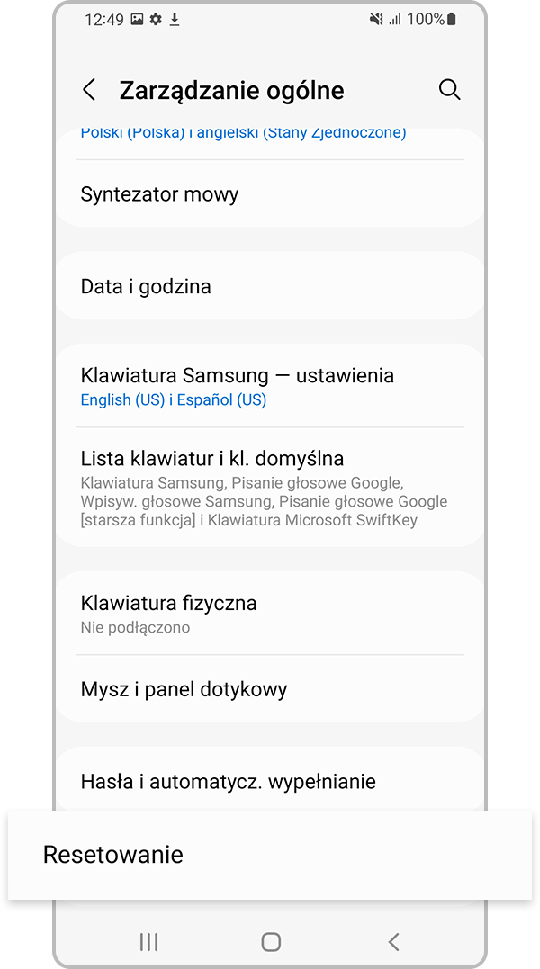 Wybierz pozycję Resetowanie