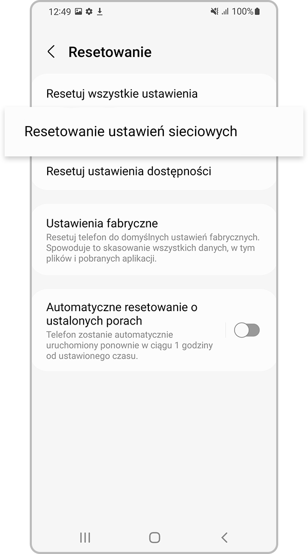 Wybierz pozycję Resetowanie ustawień sieciowych