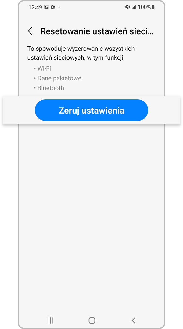 Dotknij przycisku Zeruj ustawienia