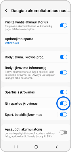 Kaip įjungti itin spartaus įkrovimo funkciją? 5 žingsnis