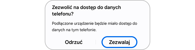 Naciśnięcie przycisku „Zezwalaj”, aby uzyskać dostęp do danych telefonu