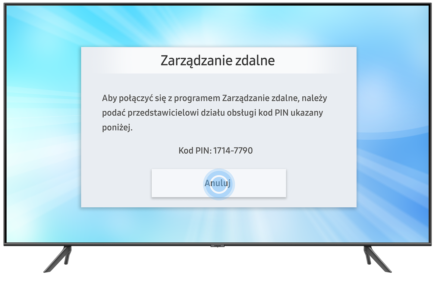 Zdalne Wsparcie na Smart TV - krok 3: Na ekranie Twojego Smart TV pojawi się jednorazowy kod PIN
