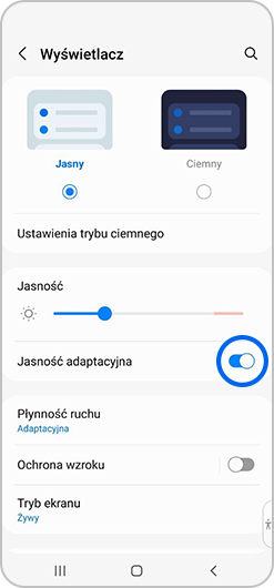 Podświetlony suwak Jasność adaptacyjna