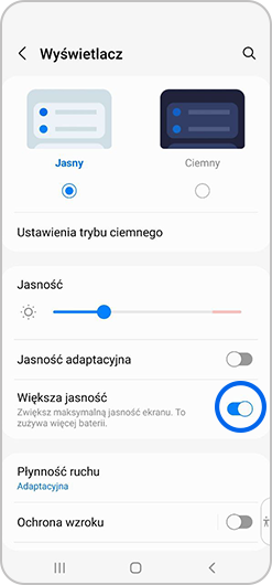 Aktywowana opcja Większa jasność