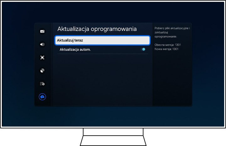 Na telewizorze Samsung wyświetlają się opcje Oprogramowania.