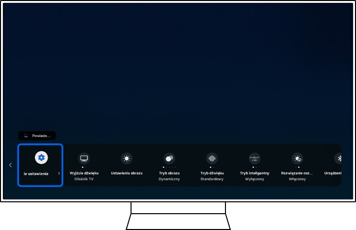 Telewizor Samsung wyświetla opcje Ustawień.