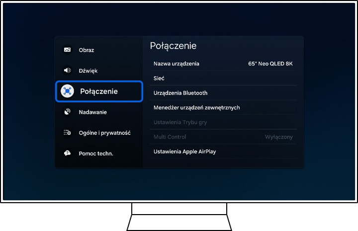 Na telewizorze Samsung wyświetlane są opcje Wszystkie ustawienia.