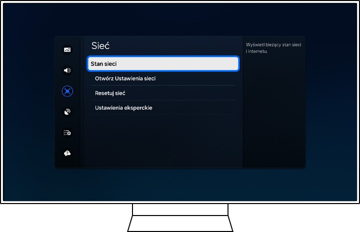 Na telewizorze Samsung wyświetlają się opcje Sieci.