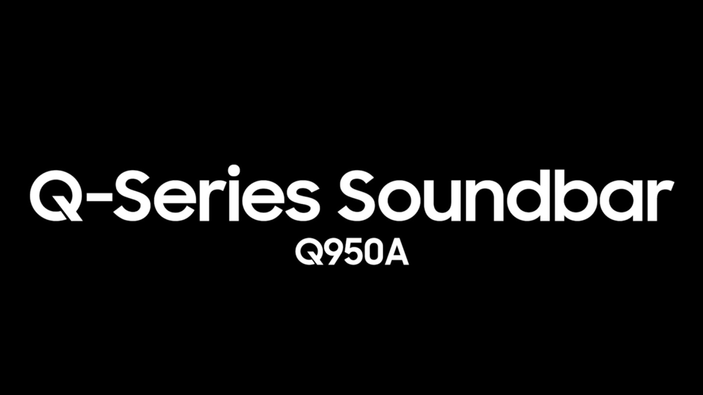 A vista da Soundbar Q950T sob uma TV com o subwoofer colocado a seu lado. O logótipo Global No.1 Soundbar for 6 years está colocado no canto inferior esquerdo.