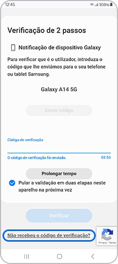 Toque em Não recebi o código de verificação