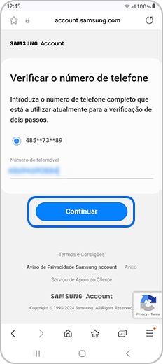 Verifique inserindo o seu número de telefone anterior e toque em Continuar