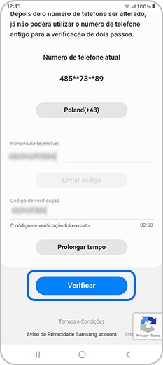 Introduza o seu novo número e, em seguida, verifique o código que receber
