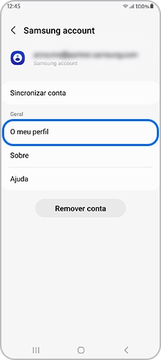 Opção O meu perfil selecionada nas definições da Samsung Account