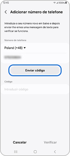 Introduza o código no espaço fornecido e, em seguida, toque em Verificar