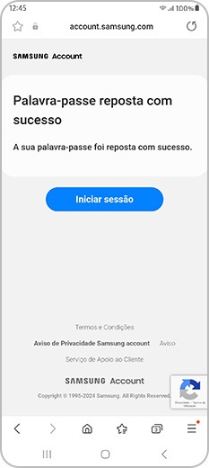 Página Palavra-passe reposta com sucesso
