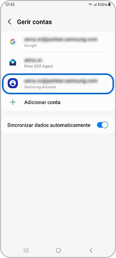 Endereço de e-mail/conta na página Gerir contas