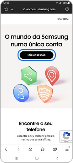 Início de sessão na página Web da conta Samsung