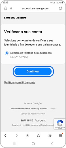 Verificar a sua conta e Continuar