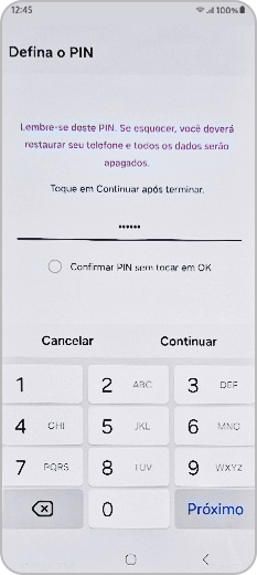 Ecrã Definir o novo PIN