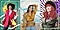 Três retratos enérgicos de um grupo diversificado de mulheres com ilustrações digitais acrescentadas por cima.