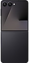 Galaxy Z Flip7 em Preto Noturno visto aberto pela parte de trás