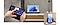 Uma pessoa está a usar o Galaxy Tab. A notificação de uma chamada recebida pode ser visualizada no ecrã do Galaxy Tab e de um Galaxy Book na mesma divisão. No canto inferior direito, está um smartphone Galaxy colocado num suporte a apresentar uma chamada recebida.