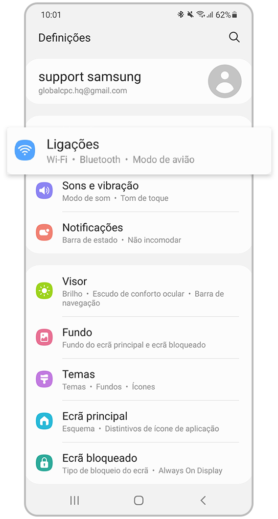 Selecione configuração das ligações