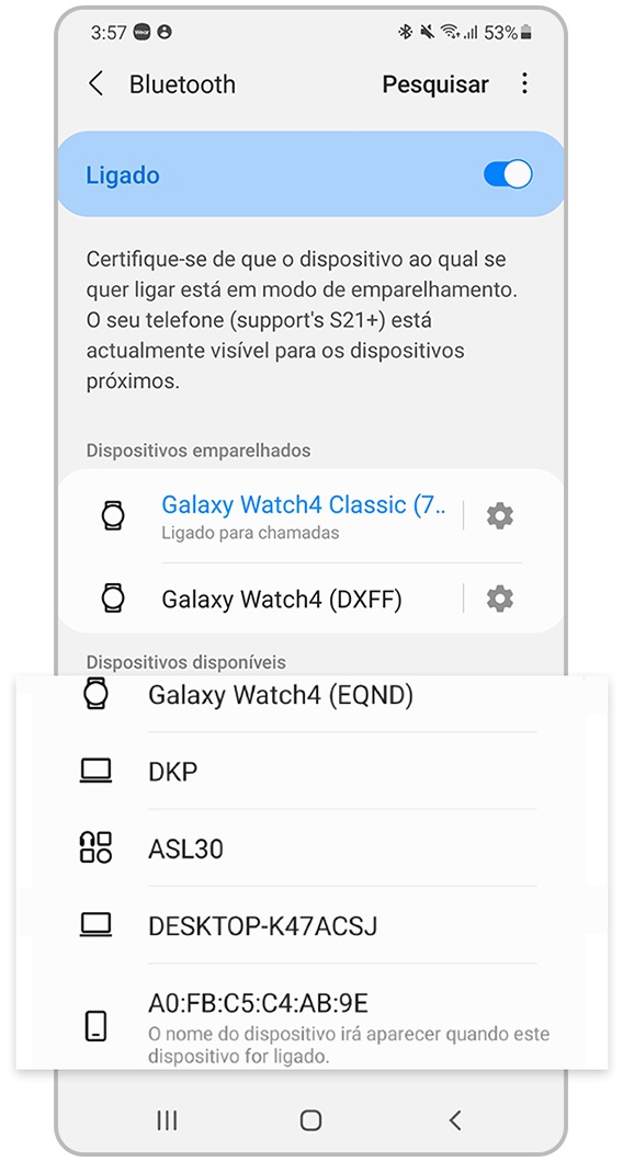 escolher entre os dispositivos disponíveis para emparelhar