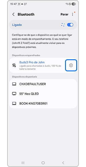 Definições através de Bluetooth