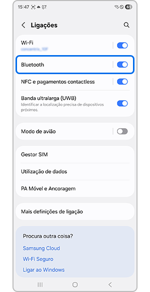 Toque nas ligações através do menu definições