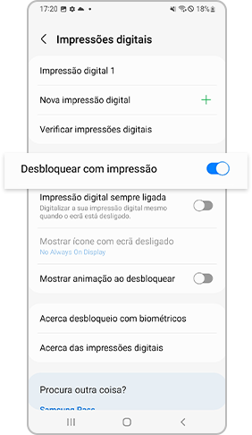 ativar o desbloqueio por impressão digital