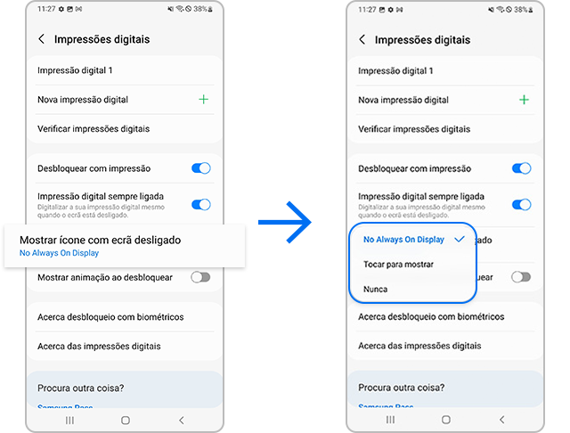 Mostrar ícone em “Ecrã sempre ligado”